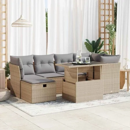 Set sofás de jardín 7 piezas y cojines ratán sintético beige von , Gartensets - Ref: Foro24-3327779, Preis: 482,22 €, Rabatt: %