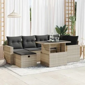 Set de sofás de jardín 7 pzas con cojines ratán PE gris claro by , Garden sets - Ref: Foro24-3327822, Price: 534,08 €, Discou...