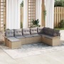 Conjunto de sofá de jardín con cojín 8 pcs Beige Poliratán