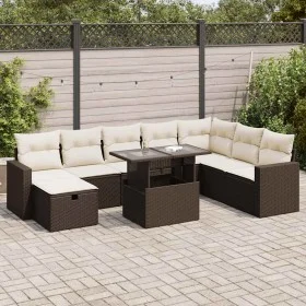 Set de sofás de jardín 9 pzas y cojines ratán sintético marrón by , Garden sets - Ref: Foro24-3327843, Price: 624,75 €, Disco...