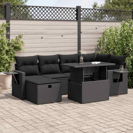 Set de sofás de jardín 7 pzas con cojines ratán sintético negro by , Garden sets - Ref: Foro24-3327855, Price: 529,76 €, Disc...