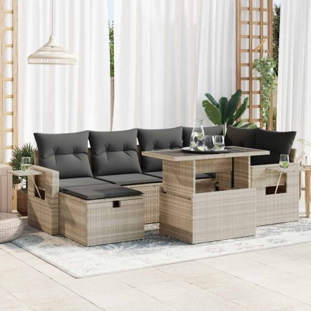 Set de sofás de jardín 7 pzas con cojines ratán PE gris claro von , Gartensets - Ref: Foro24-3327862, Preis: 505,24 €, Rabatt: %