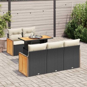 Set sofás jardín y cojines 6 pzas ratán sintético acacia negro von , Gartensets - Ref: Foro24-3327661, Preis: 446,47 €, Rabat...