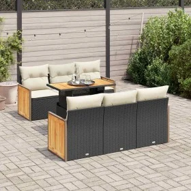 Set sofás jardín y cojines 7 pzas ratán sintético acacia negro von , Gartensets - Ref: Foro24-3327668, Preis: 513,92 €, Rabat...