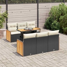 Set sofás jardín y cojines 7 pzas ratán sintético acacia negro von , Gartensets - Ref: Foro24-3327668, Preis: 496,73 €, Rabat...