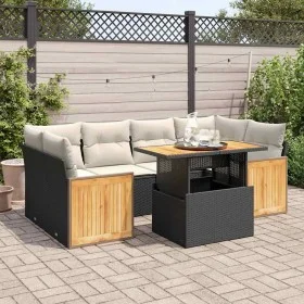 Set sofás jardín y cojines 7 pzas ratán sintético acacia negro von , Gartensets - Ref: Foro24-3327675, Preis: 494,02 €, Rabat...