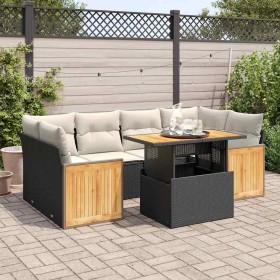Set sofás jardín y cojines 7 pzas ratán sintético acacia negro von , Gartensets - Ref: Foro24-3327675, Preis: 493,24 €, Rabat...