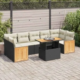 Set sofás jardín y cojines 8 pzas ratán sintético acacia negro by , Garden sets - Ref: Foro24-3327682, Price: 542,82 €, Disco...