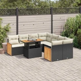 Set sofás jardín y cojines 9 pzas ratán sintético acacia negro by , Garden sets - Ref: Foro24-3327689, Price: 592,33 €, Disco...