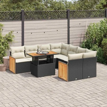 Set sofás jardín y cojines 9 pzas ratán sintético acacia negro von , Gartensets - Ref: Foro24-3327689, Preis: 592,33 €, Rabat...