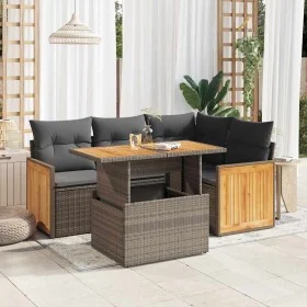 Set sofás jardín y cojines 5 pzas ratán sintético acacia gris von , Gartensets - Ref: Foro24-3327707, Preis: 381,31 €, Rabatt: %