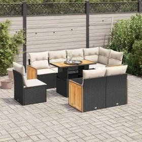 Set sofás jardín y cojines 9 pzas ratán sintético acacia negro von , Gartensets - Ref: Foro24-3327724, Preis: 627,60 €, Rabat...