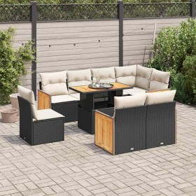 Set sofás jardín y cojines 9 pzas ratán sintético acacia negro by , Garden sets - Ref: Foro24-3327724, Price: 627,40 €, Disco...