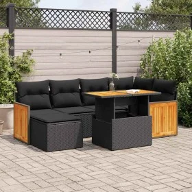 Set sofás jardín y cojines 7 pzas ratán sintético acacia negro by , Garden sets - Ref: Foro24-3327730, Price: 481,64 €, Disco...