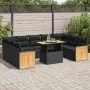 Set sofás jardín y cojines 10 pzas ratán sintético acacia negro von , Gartensets - Ref: Foro24-3327751, Preis: 675,58 €, Raba...