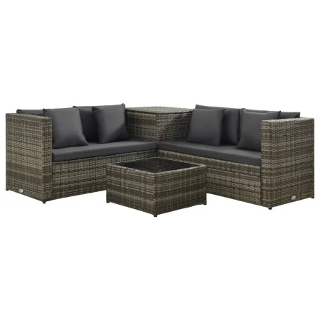 4-teiliges Gartenmöbel-Set und graue synthetische Rattankissen von vidaXL, Gartensets - Ref: Foro24-313130, Preis: 565,07 €, ...