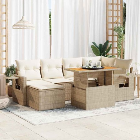 Set sofás de jardín 7 piezas y cojines ratán sintético beige by , Garden sets - Ref: Foro24-3327173, Price: 545,31 €, Discoun...