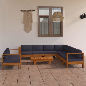 Muebles de jardín 9 pzas con cojines gris oscuro madera acacia