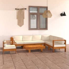 Muebles de jardín 8 pzas cojines blanco crema madera de acacia