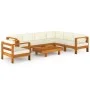 Muebles de jardín 8 pzas cojines blanco crema madera de acacia de vidaXL, Conjuntos de jardín - Ref: Foro24-3057938, Precio: ...