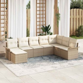 Conjunto de sofá de jardín con cojín 8 pcs Beige Poliratán Conjunto de sofá de jardín con cojín 8 pcs Beige Poliratán