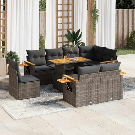 Set sofás jardín y cojines 9 pzas ratán sintético acacia gris von , Gartensets - Ref: Foro24-3327616, Preis: 651,22 €, Rabatt: %
