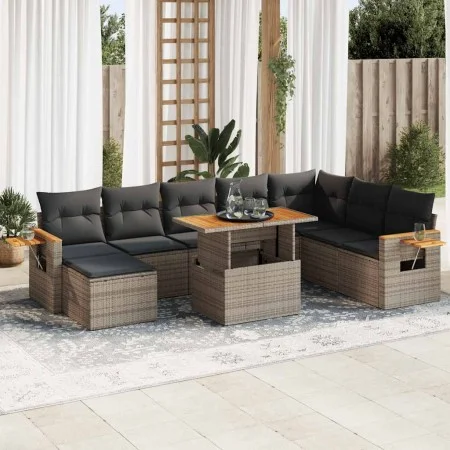 Set sofás jardín y cojines 9 pzas ratán sintético acacia gris by , Garden sets - Ref: Foro24-3327637, Price: 590,50 €, Discou...