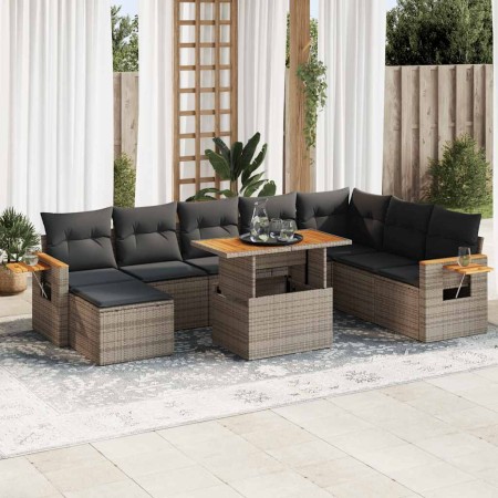 Set sofás jardín y cojines 9 pzas ratán sintético acacia gris de , Conjuntos de jardín - Ref: Foro24-3327637, Precio: 609,30 ...