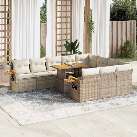 Set sofás jardín y cojines 11 pzas ratán sintético acacia beige de , Conjuntos de jardín - Ref: Foro24-3327649, Precio: 864,8...