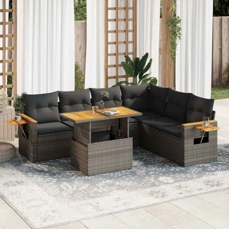 Set sofás jardín y cojines 7 pzas ratán sintético acacia gris by , Garden sets - Ref: Foro24-3327609, Price: 483,35 €, Discou...