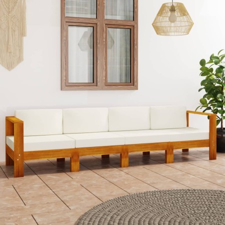 4-Sitzer-Gartensofa mit cremefarbenem Kissen aus massivem Akazienholz von vidaXL, Gartensets - Ref: Foro24-3057928, Preis: 49...