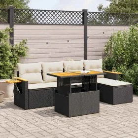 Set sofás jardín y cojines 6 pzas ratán sintético acacia negro de , Conjuntos de jardín - Ref: Foro24-3327584, Precio: 400,38...