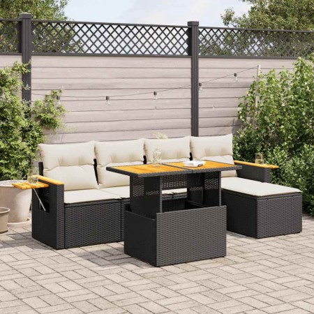 Set sofás jardín y cojines 6 pzas ratán sintético acacia negro von , Gartensets - Ref: Foro24-3327584, Preis: 400,03 €, Rabat...