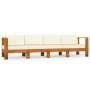 4-seater garden sofa with cream cushion in solid acacia wood by vidaXL, Garden sets - Ref: Foro24-3057928, Price: 480,75 €, D...