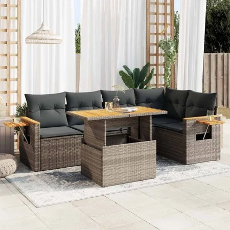 Set sofás jardín y cojines 6 pzas ratán sintético acacia gris by , Garden sets - Ref: Foro24-3327602, Price: 429,94 €, Discou...