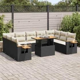Set sofás jardín y cojines 10 pzas ratán sintético acacia negro by , Garden sets - Ref: Foro24-3327640, Price: 637,67 €, Disc...