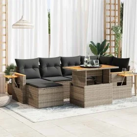 Set sofás jardín y cojines 7 pzas ratán sintético acacia gris von , Gartensets - Ref: Foro24-3327623, Preis: 476,87 €, Rabatt: %