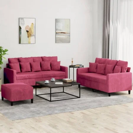Juego de sofás con cojines 3 piezas terciopelo rojo tinto von , Sofas - Ref: Foro24-3201714, Preis: 473,23 €, Rabatt: %