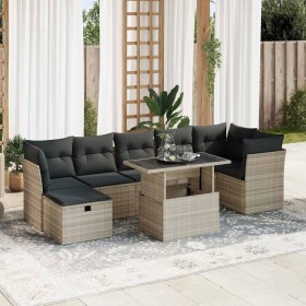 Set de sofás de jardín 8 pzas y cojines ratán sintético gris