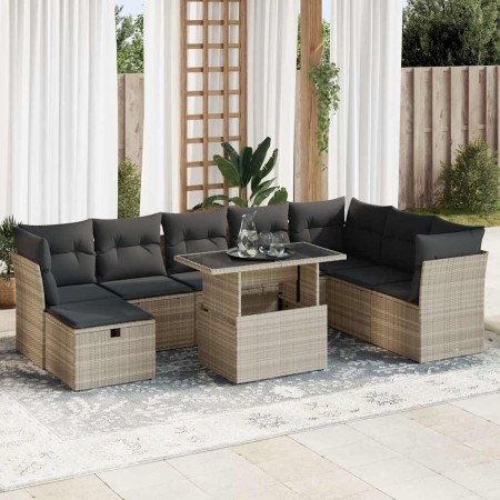 Set muebles jardín 9 pzas y cojines ratán sintético gris claro de , Conjuntos de jardín - Ref: Foro24-3327802, Precio: 642,34...