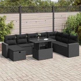 Set de sofás de jardín con cojines 9 pzas ratán sintético negro by , Garden sets - Ref: Foro24-3327835, Price: 624,71 €, Disc...