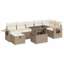 Set de sofás de jardín y cojines 8 piezas ratán sintético beige