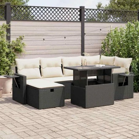 Set de sofás de jardín 7 pzas con cojines ratán sintético negro von , Gartensets - Ref: Foro24-3327856, Preis: 476,41 €, Raba...