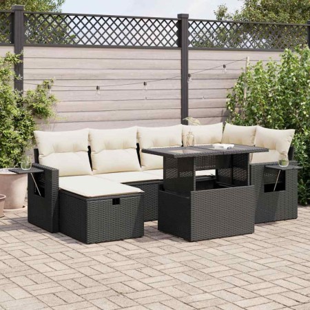 Set de sofás de jardín 7 pzas con cojines ratán sintético negro by , Garden sets - Ref: Foro24-3327856, Price: 476,44 €, Disc...
