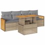 Set sofás jardín y cojines 5 pzas ratán sintético acacia beige by , Garden sets - Ref: Foro24-3327657, Price: 357,68 €, Disco...