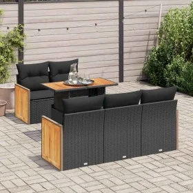 Set sofás jardín y cojines 6 pzas ratán sintético acacia negro by , Garden sets - Ref: Foro24-3327660, Price: 452,23 €, Disco...