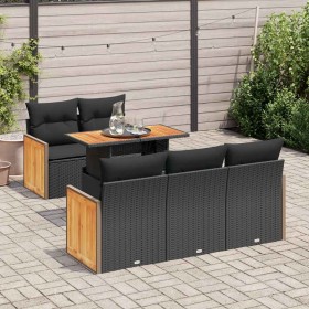 Set sofás jardín y cojines 6 pzas ratán sintético acacia negro von , Gartensets - Ref: Foro24-3327660, Preis: 435,96 €, Rabat...