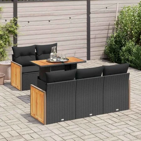 Set sofás jardín y cojines 6 pzas ratán sintético acacia negro von , Gartensets - Ref: Foro24-3327660, Preis: 452,23 €, Rabat...