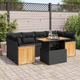 Set sofás jardín y cojines 7 pzas ratán sintético acacia negro von , Gartensets - Ref: Foro24-3327674, Preis: 513,15 €, Rabat...