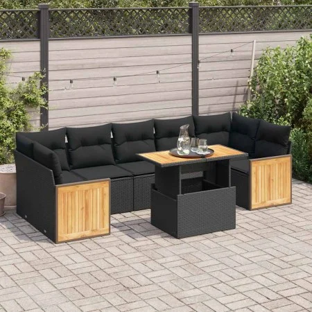Set sofás jardín y cojines 8 pzas ratán sintético acacia negro by , Garden sets - Ref: Foro24-3327681, Price: 548,29 €, Disco...